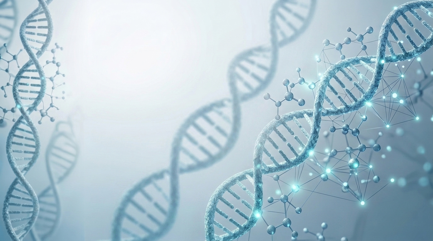 DNA double helix structure representing genomic and clinical data — HealthTech software development by 11SEAS