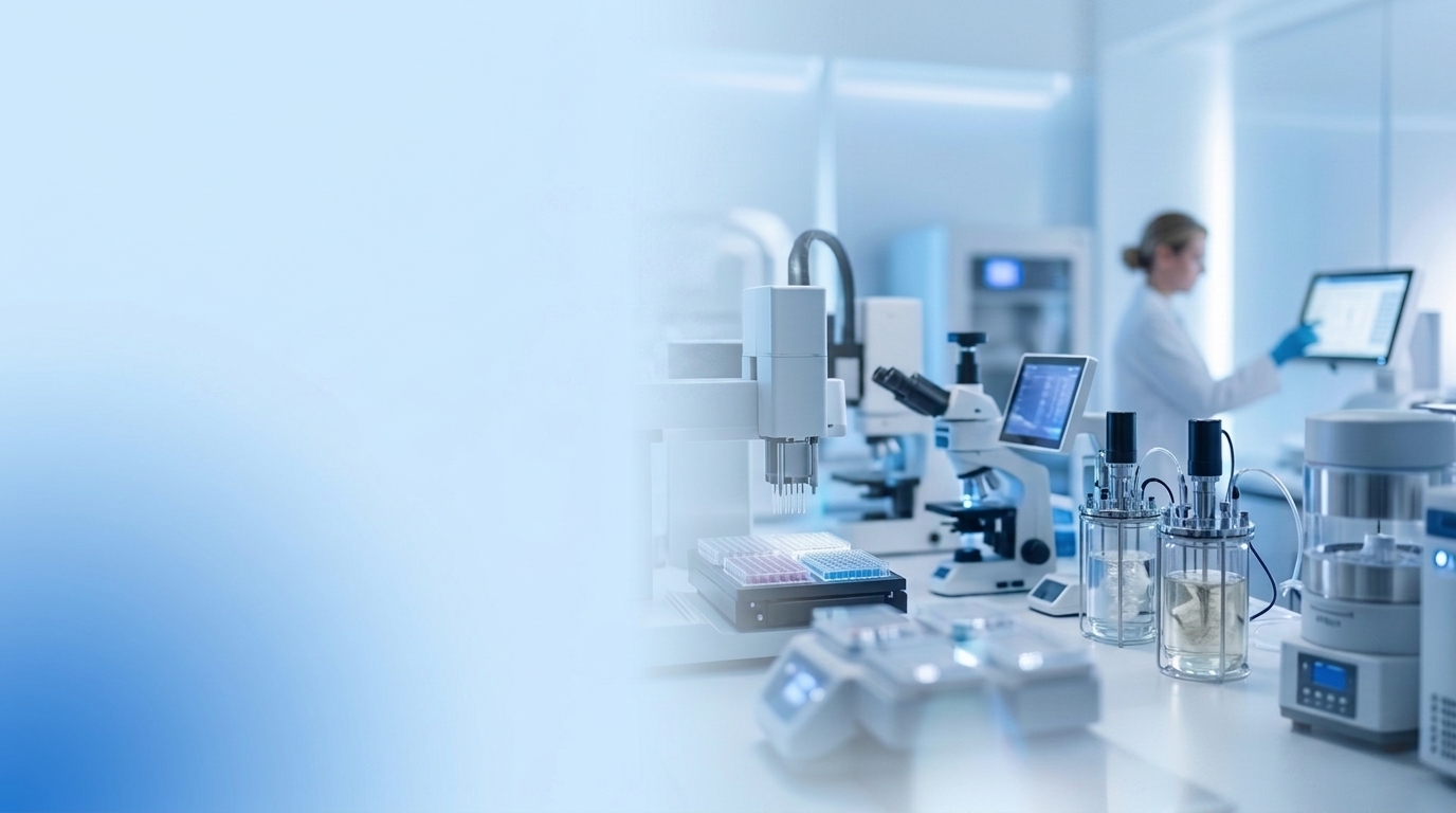 Clinical lab technician working among connected diagnostic equipment — medical software development by 11SEAS
