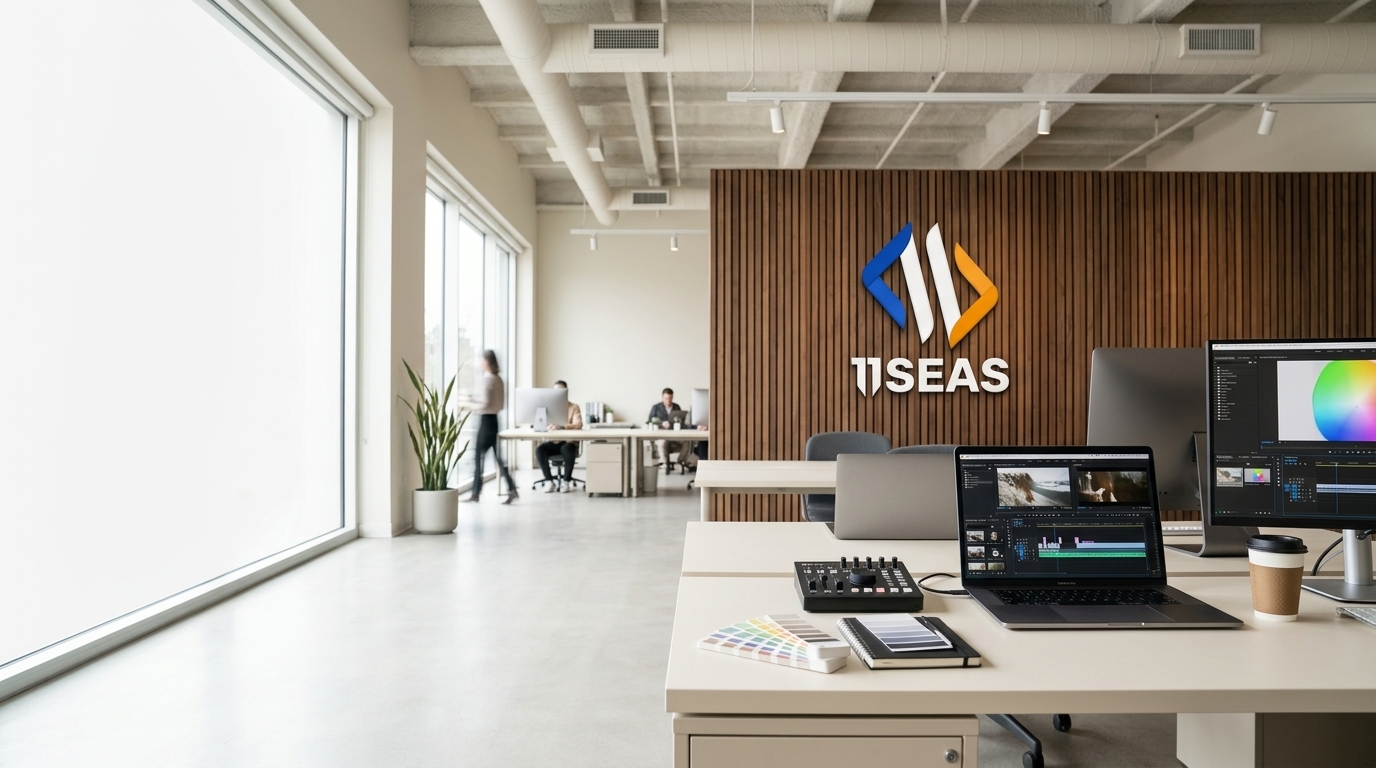 11Seas media production desk with color grading and video editing timeline — Digital Media software development