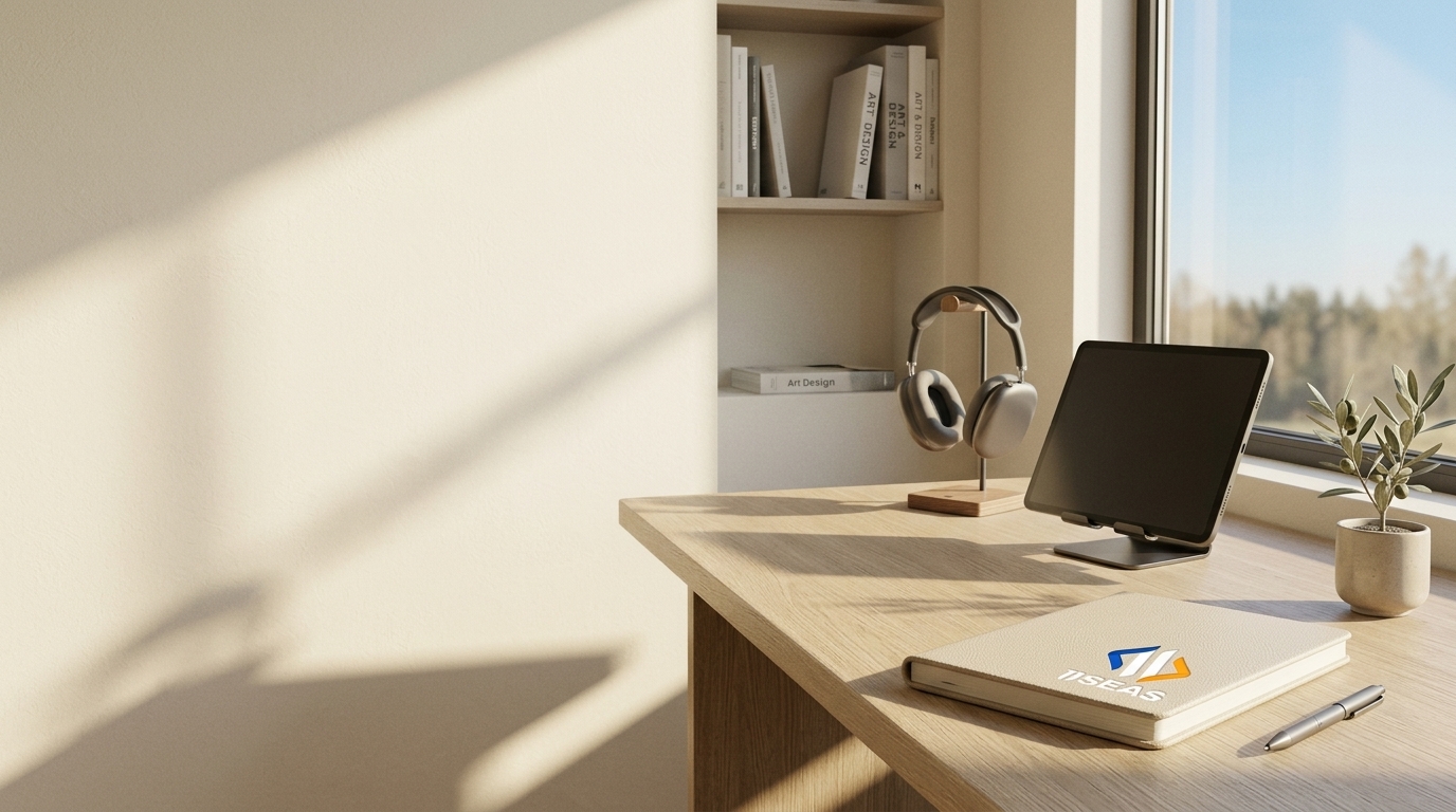 11Seas branded notebook and tablet on a sunlit desk — Education Technology and EdTech software development