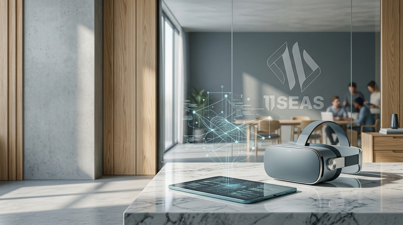 11Seas VR headset and tablet with holographic data visualization — AR/VR software development